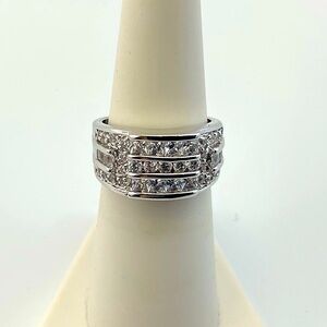 Genuine CZ & Silver Ring, Channel Set, Rhodium Plated, Silver Plate, NWOT